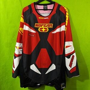 VTG 90s Y2K No Fear MX Motocross Jersey Red Black White Long Sleeve Mens XL